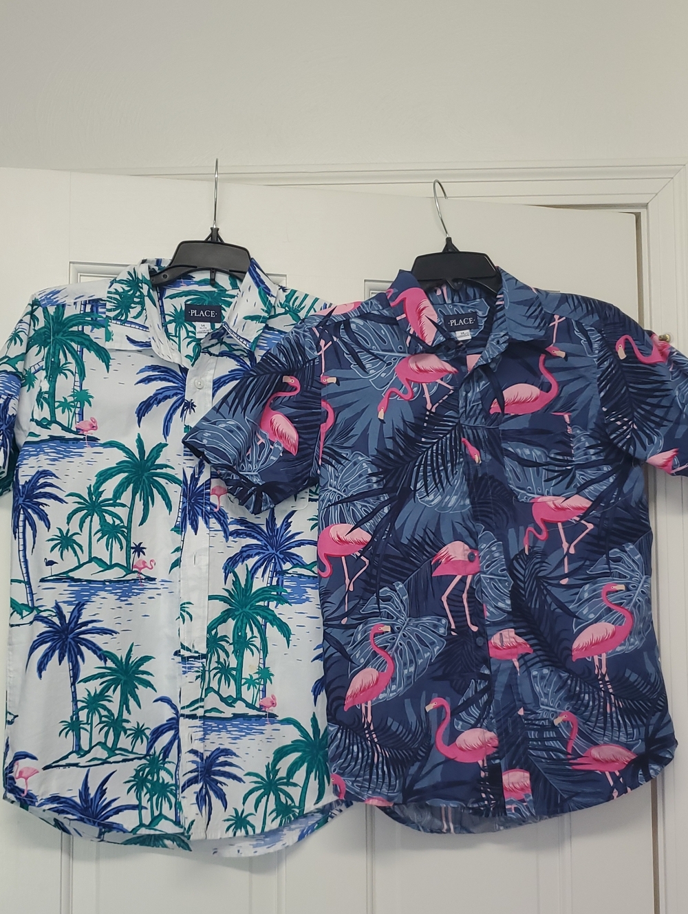 (2) The Children's Place Boys' Tropical Flamingo Short-Sleeve Shirts- Size 14 XL